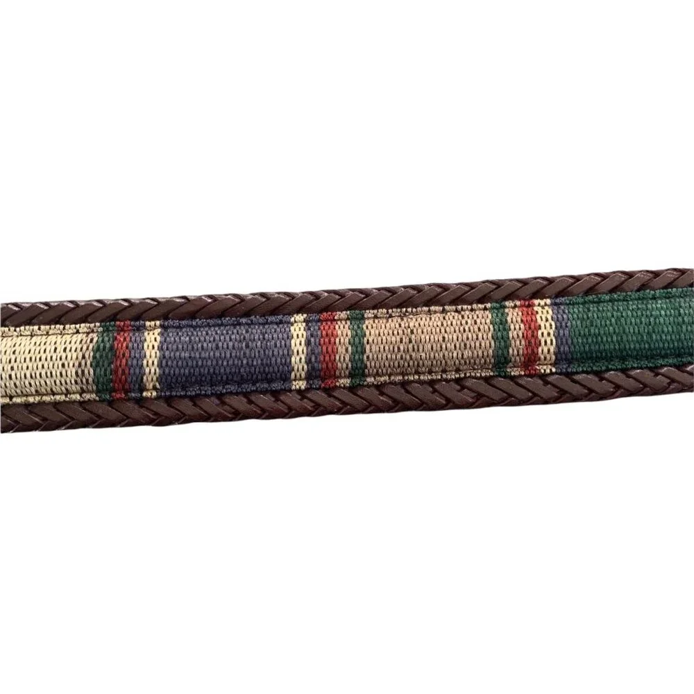 Vintage Boho Southwestern Woven Silver Buckle Belt 38